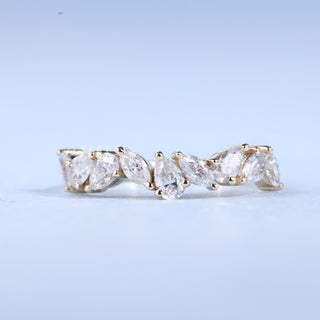 Exquisite marquise cluster moissanite wedding band front view