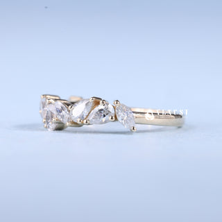 Exquisite marquise cluster moissanite wedding band side profile view