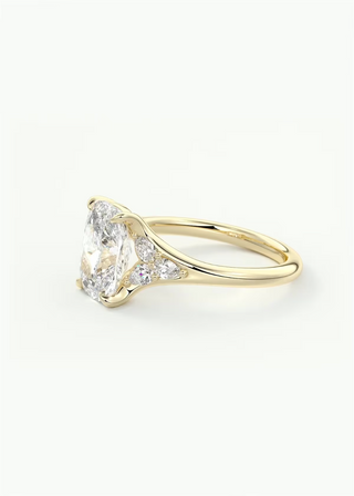 Elongated cushion cluster moissanite engagement ring side view