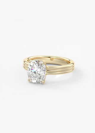 Elongated cushion triple band moissanite ring front view