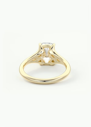 Elongated cushion cluster moissanite engagement ring close up detail