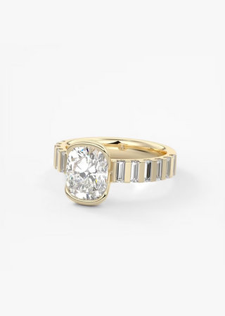 Elongated cushion half bezel moissanite engagement ring front view