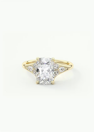 Elongated cushion cluster moissanite engagement ring front view