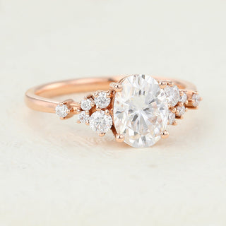 1.33 CT Oval Cluster Sparkling Moissanite Engagement Ring top view