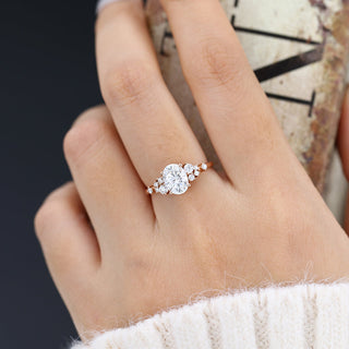 1.33 CT Oval Cluster Sparkling Moissanite Engagement Ring side view