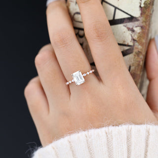 1.60 CT Emerald Cut Pave Halo Moissanite Engagement Ring side view