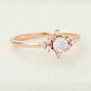 0.22 CT Round Cut Cluster Halo Moissanite Engagement Ring top view