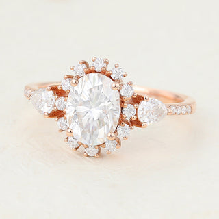 1.33 CT Oval Cut Cluster Moissanite Engagement Ring Bridal angle view