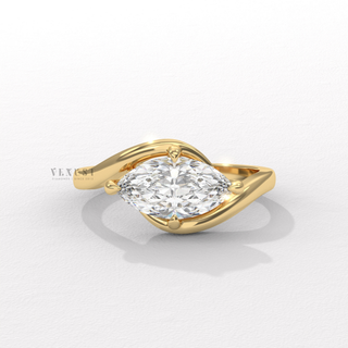 East west marquise moissanite engagement ring front view