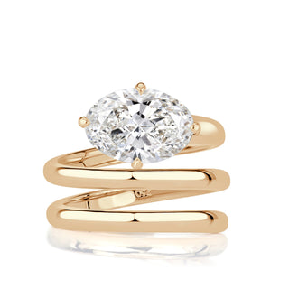 East west oval moissanite spring engagement ring front view