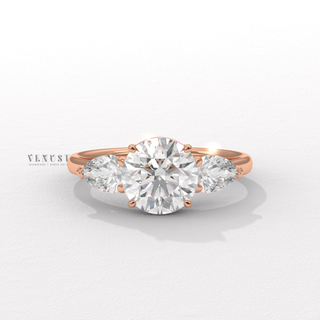 Round shape moissanite engagement ring with side stones