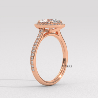 Brilliant Halo Pave Oval Cut Moissanite Engagement Ring three quarter view