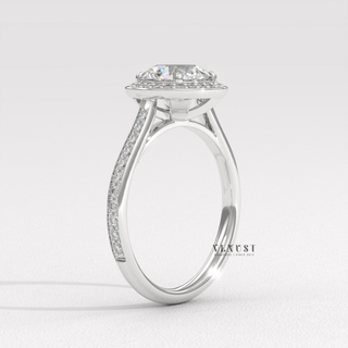 Elegant Halo Pave Round Cut Moissanite Engagement Ring setting detail