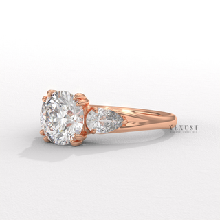 Solitaire inspired round brilliant moissanite ring detail
