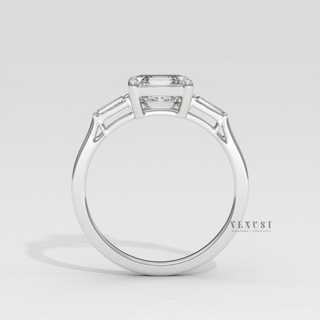 Asscher cut moissanite ring with classic side stones
