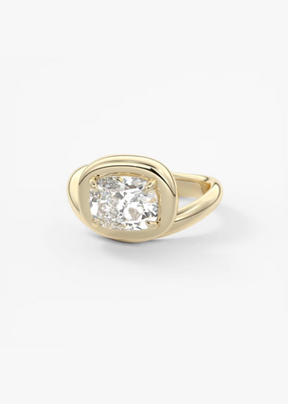 East west cushion moissanite engagement ring front view