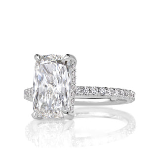Elongated cushion pave moissanite engagement ring front view
