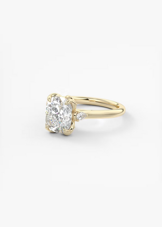 three stone moissanite ring elongated cushion front view
