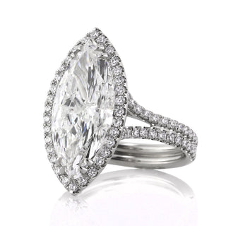 Elongated marquise moissanite halo pave ring stone detail view