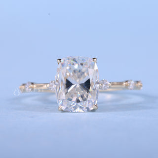 2.0CT Elongated Cushion Moissanite Diamond Hidden Halo Petite Pave Engagement Ring
