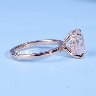 Classic 1.0ct cushion hidden halo moissanite ring angled view showing its sparkle