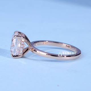 Classic 1.0ct cushion hidden halo moissanite ring side profile view