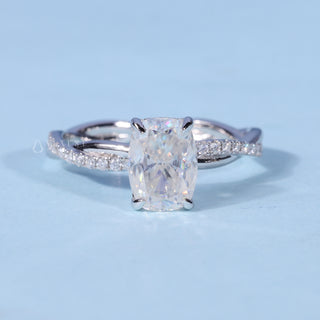 1.0CT Elongated Cushion Cut Moissanite Diamond Hidden Halo Split Shank Engagement Ring
