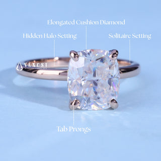 Classic 1.0ct cushion hidden halo moissanite ring shown on a finger