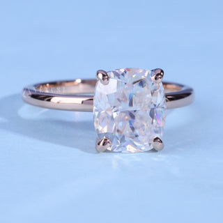 Classic 1.0ct cushion hidden halo moissanite ring front view