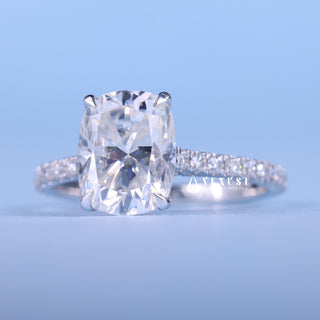 2.0CT Elongated Cushion Cut Moissanite Diamond Hidden Halo Cathedral Pave Engagement Ring