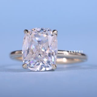 2.50CT Elongated Cushion Cut Moissanite Diamond Hidden Halo Solitaire Engagement Ring