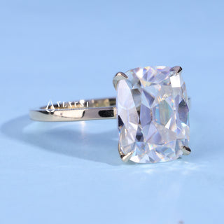 Stunning 2.0ct cushion solitaire moissanite ring angled view showing its sparkle