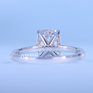 2.0CT Elongated Cushion Cut Moissanite Diamond Hidden Halo Cathedral Pave Engagement Ring
