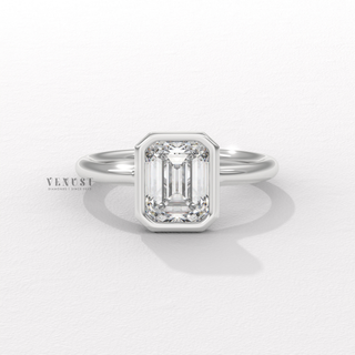 Moissanite emerald cut ring side profile  Emerald Bezel detail view 3