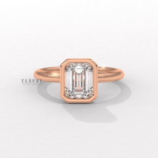 Emerald bezel moissanite engagement ring front view