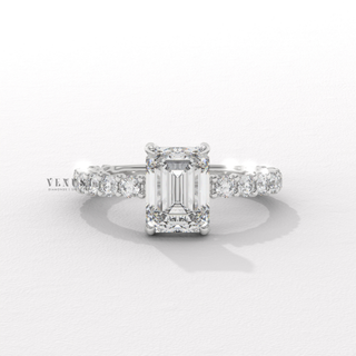 Moissanite emerald cut ring side profile