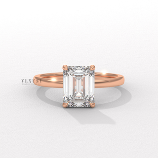 Emerald solitaire moissanite engagement ring front view