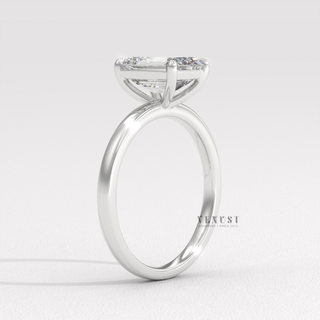 Emerald cut moissanite engagement ring on hand  Emerald Solitaire detail view 8