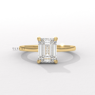 Emerald cut moissanite ring with cathedral setting