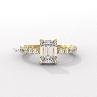 Emerald 3/4 pave moissanite engagement ring front view
