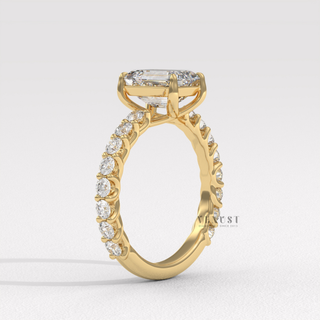 Moissanite rings emerald cut with pave setting