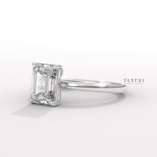 Emerald moissanite engagement ring angled view