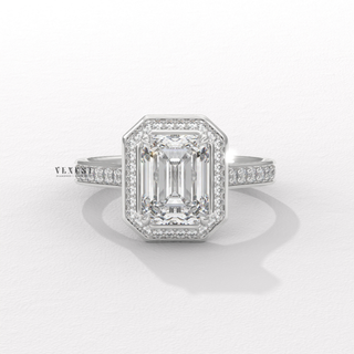 Double Halo Moissanite Emerald Cut Engagement Ring front view