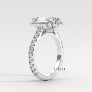 Brilliant Halo Pave Emerald Cut Moissanite Engagement Rings top view
