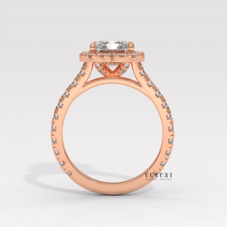 Brilliant Halo Pave Emerald Cut Moissanite Engagement Rings studio view