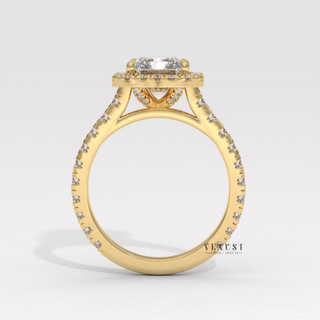 Brilliant Halo Pave Emerald Cut Moissanite Engagement Rings sparkle close-up