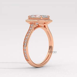 Double Halo Moissanite Emerald Cut Engagement Ring setting detail