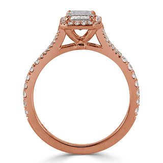 Emerald halo pave engagement ring close up detail