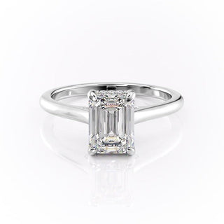 1.91 CT Emerald Cut Hidden Halo Solitaire Moissanite Diamond Engagement Ring