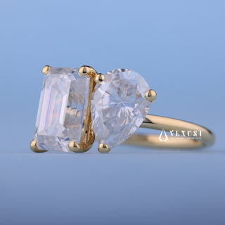 1.0CT Emerald & Pear Moissanite Diamond Toi Et Moi Engagement Ring